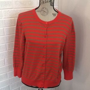 JCrew XL Orange/Tan Striped Cardigan Sweater Crew